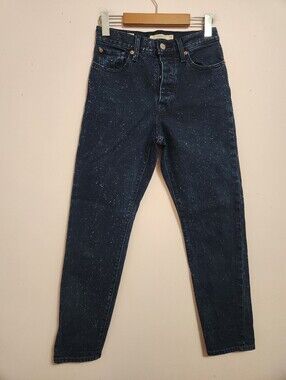 Levi's Wedgie Fit Dark Wash Paint Splatter Speckled High Rise Denim Jeans Sz 25